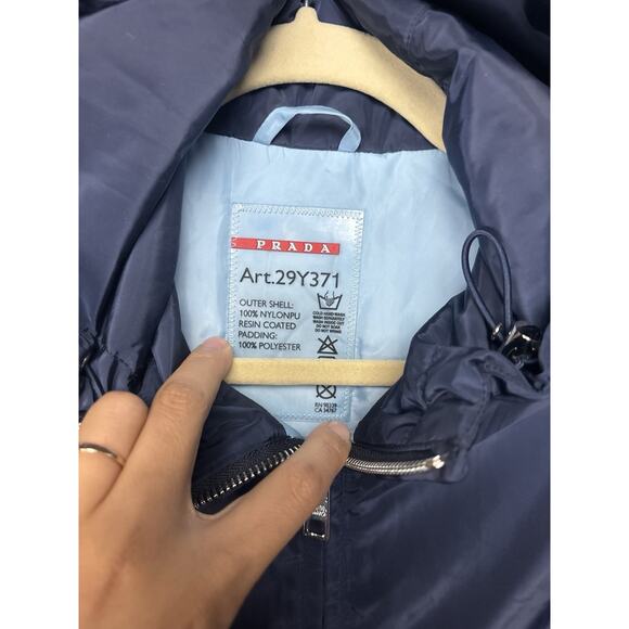 WOMENS PRADA Blue LONG NYLON PARKA HOODED SZ S/M 38 JACKET COAT PUFFY ART 29Y371 - Picture 2 of 11